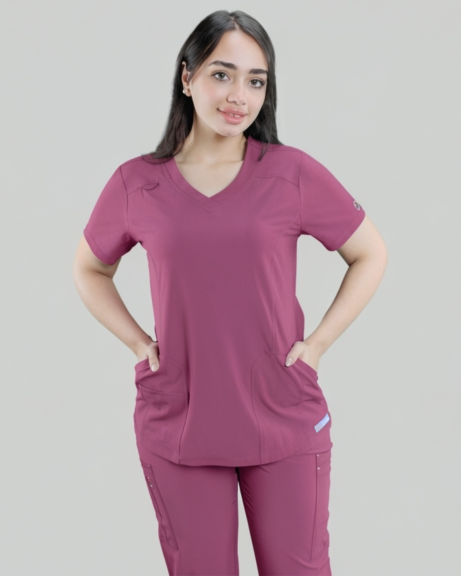 Women's Journey Mandarin Collar Scrub Top, VLP Velvet Peach image number 0